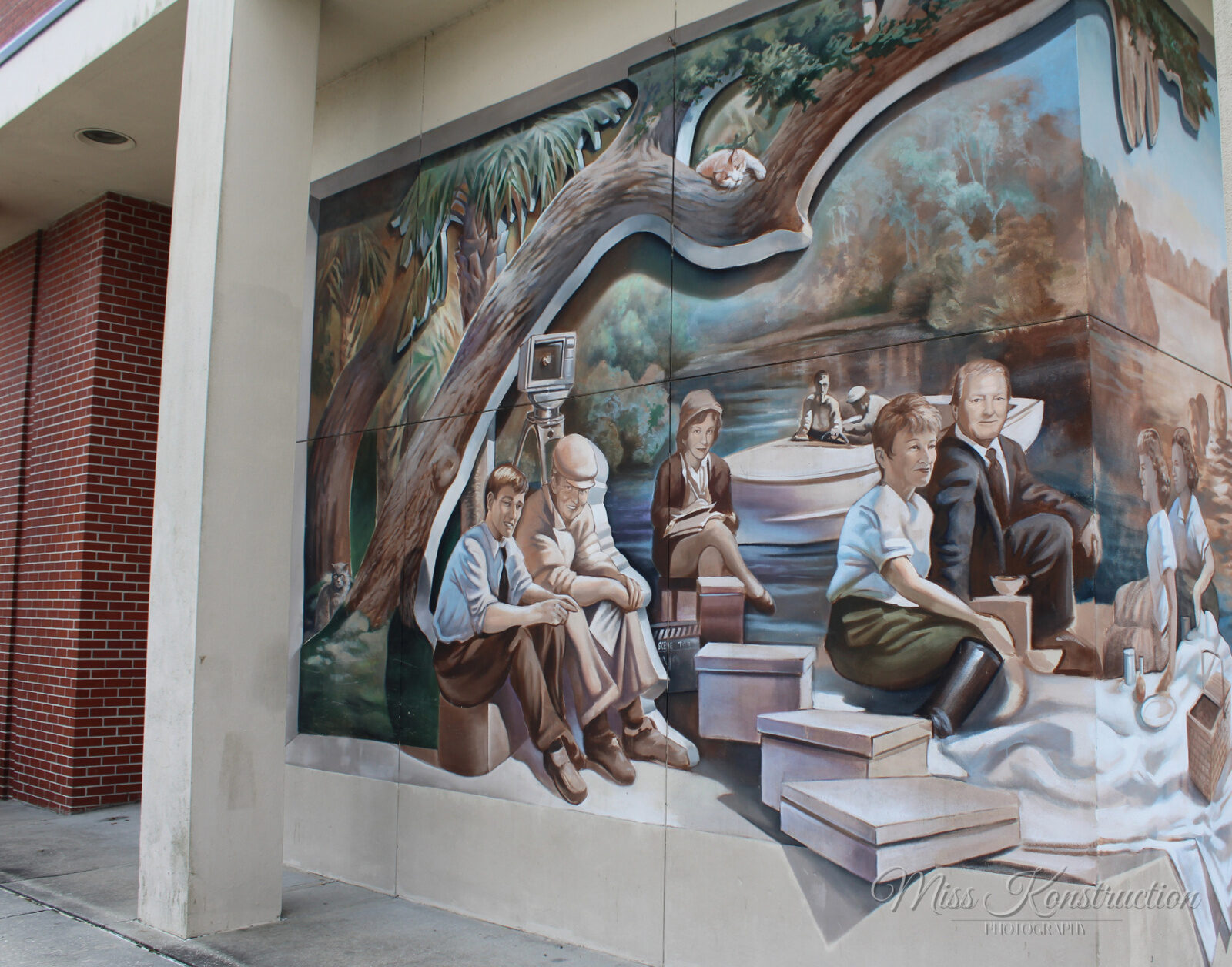 Historic mural — figures and cypress