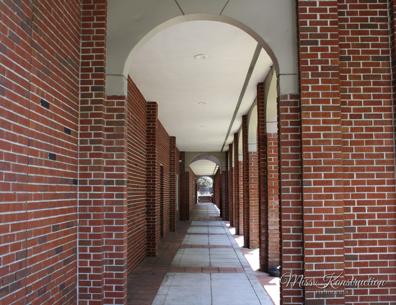 Brick arcade in afternoon light